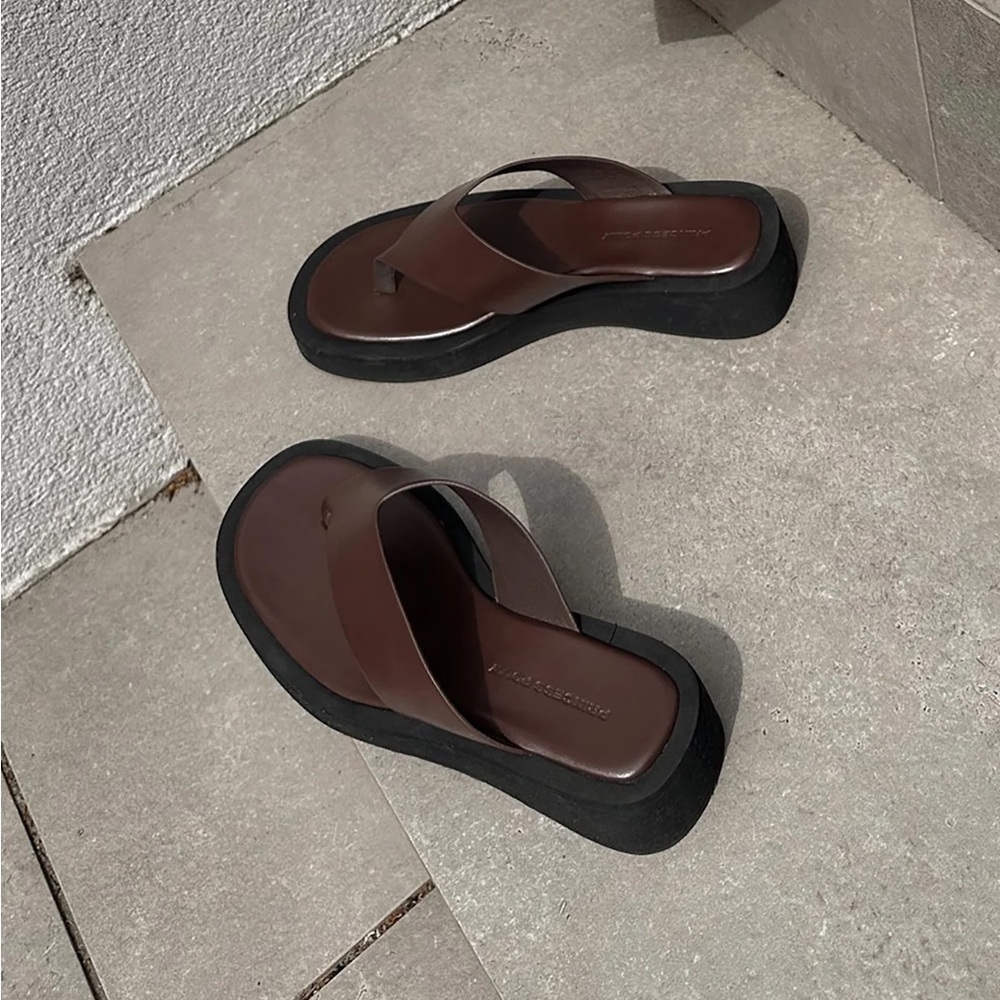 Princess Polly Brown Platform Thong Sandals with Black Sole
